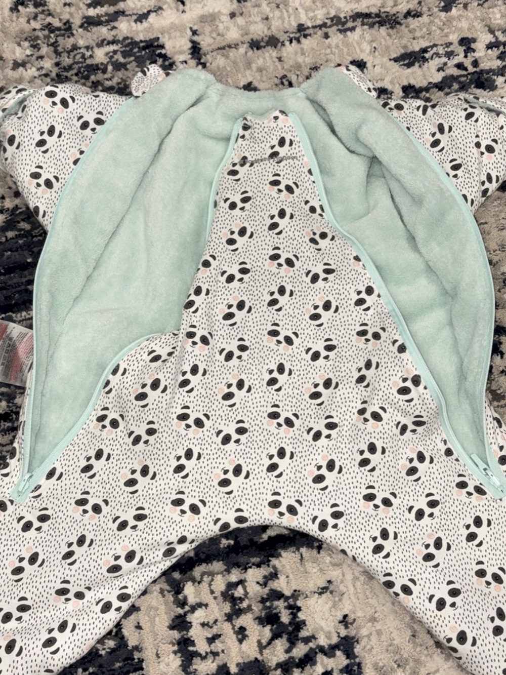 Mint Lined Baby Bib with Playful Panda Print